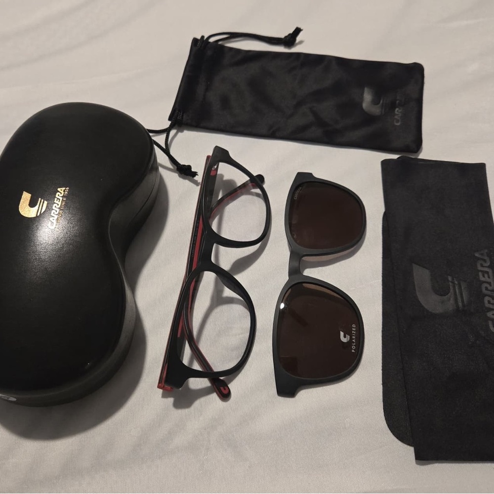 New Carreras RX CA8062CS 2 in 1 magnetic Clip Polarized Sunglasses Black &Red